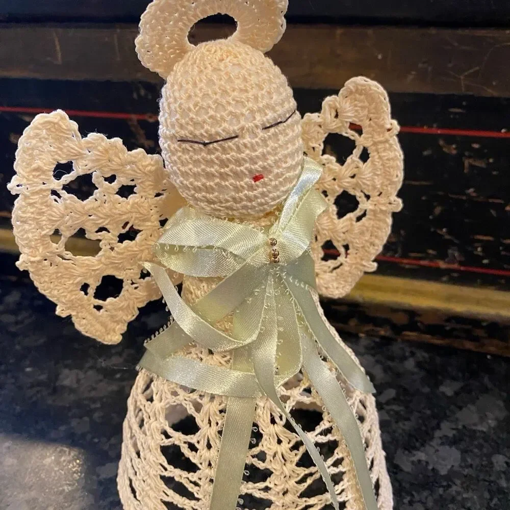 handmade crochet angel tree topper 9”